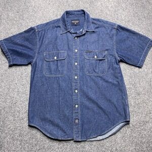 Oxygen Jeans Shirt Medium Blue Denim Short Sleeve Button Western Cowboy